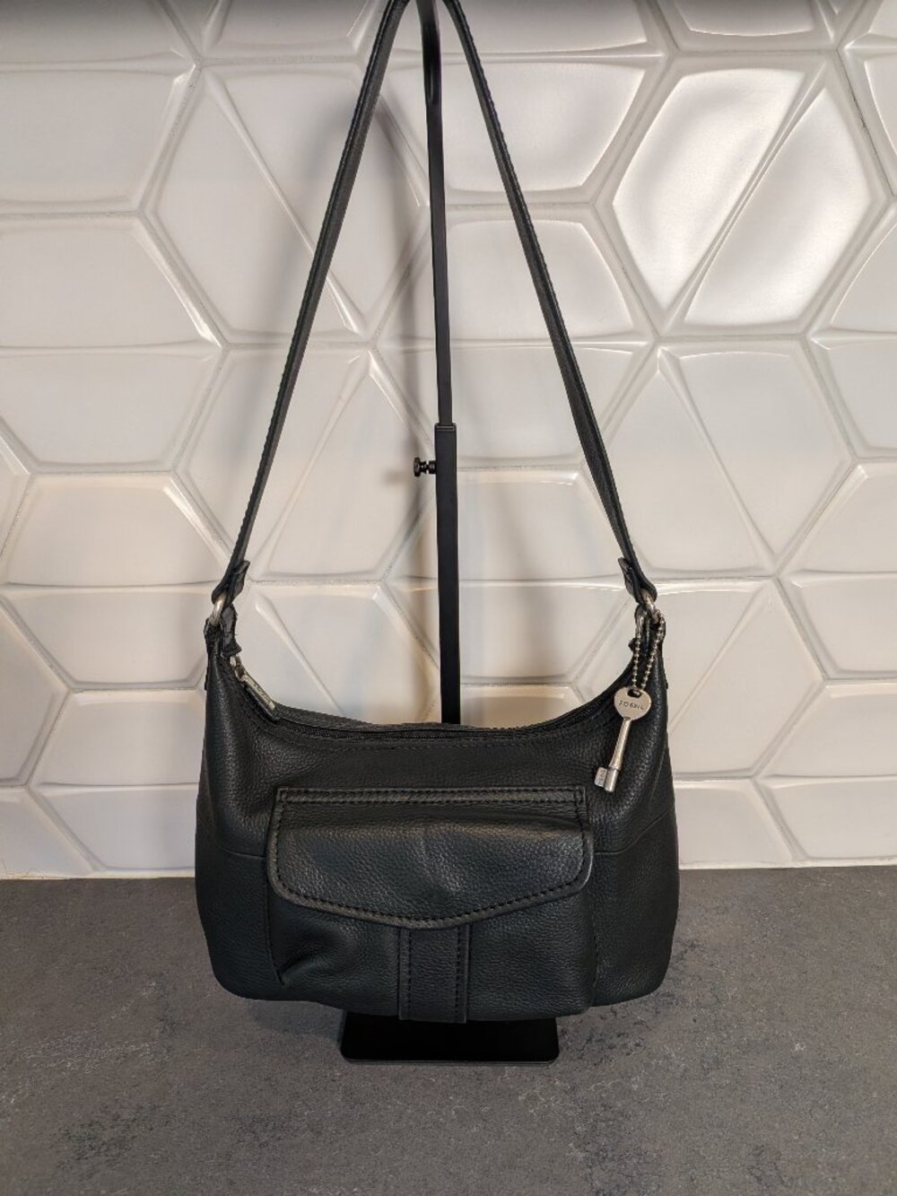 Fossil Shoulder Bag Black Leather Vintage Classic Pebbled